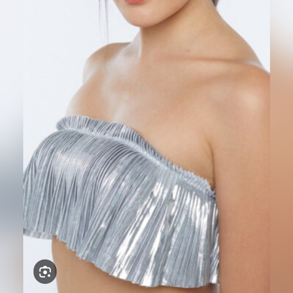 New 3x Savage X Fenty Women's Pleated Lamé Bandeau Bralette